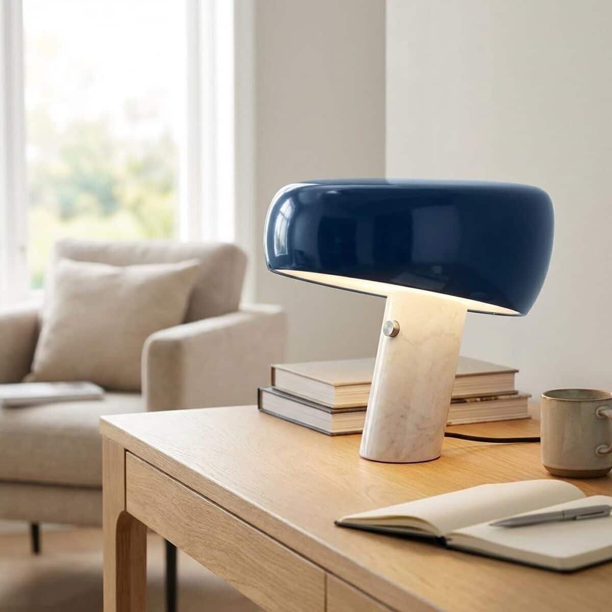 Avis sur la lampe de table barcelona led bleu et marbre blanc