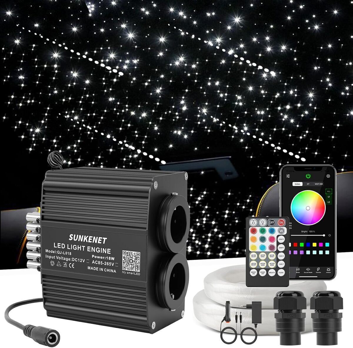 Test du kit lumineux SUNKENET 18W : ciel étoilé et étoile filante pour voiture et maison