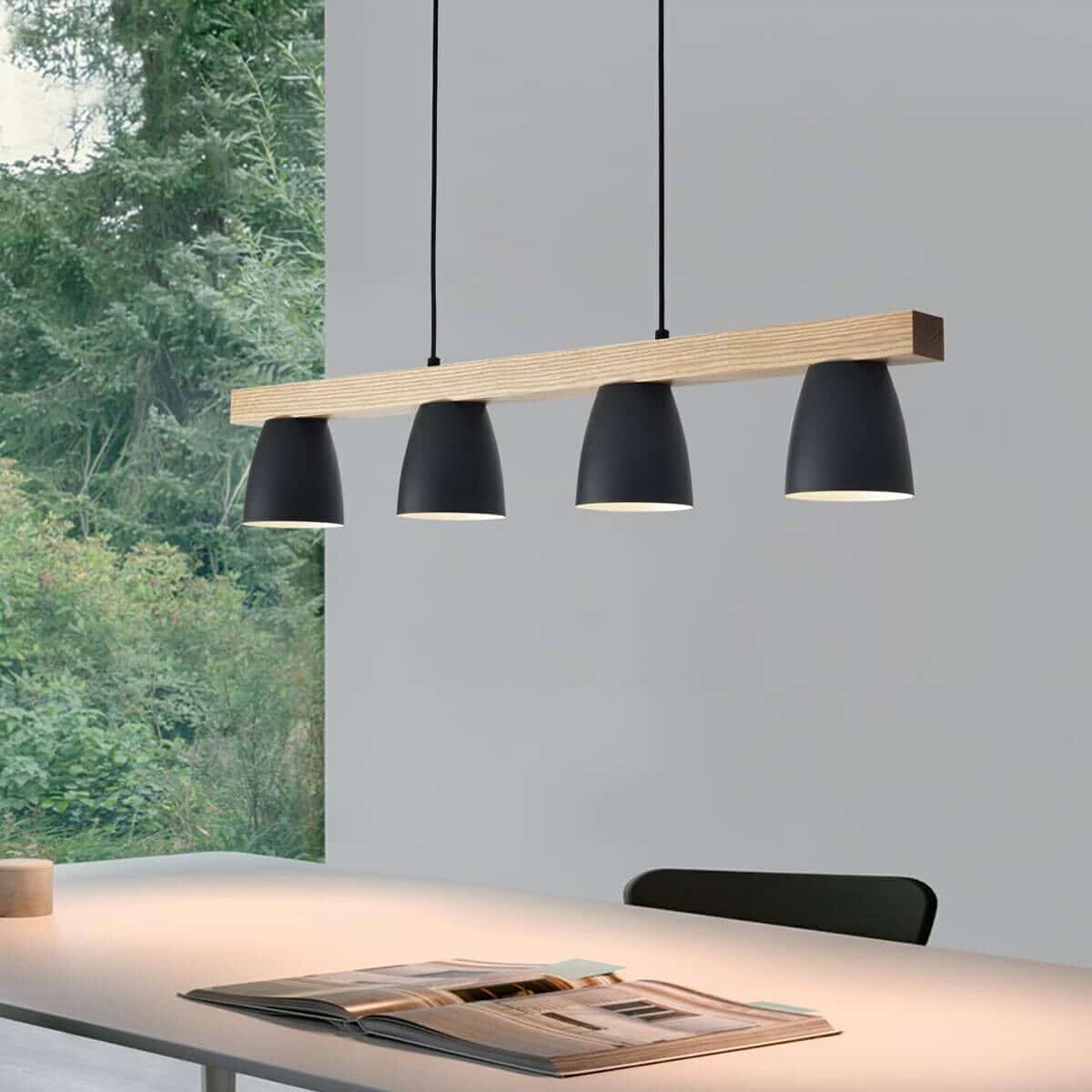 Test : suspension Ouglres 4 lumières en bois pour salle à manger