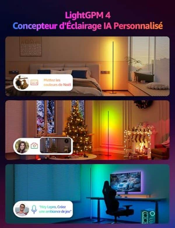Découvrez notre test détaillé du lampadaire LED d'angle Lepro OE1 IA avec éclairage RGBIC intelligent. Caractéristiques, performances et avis d'expert.