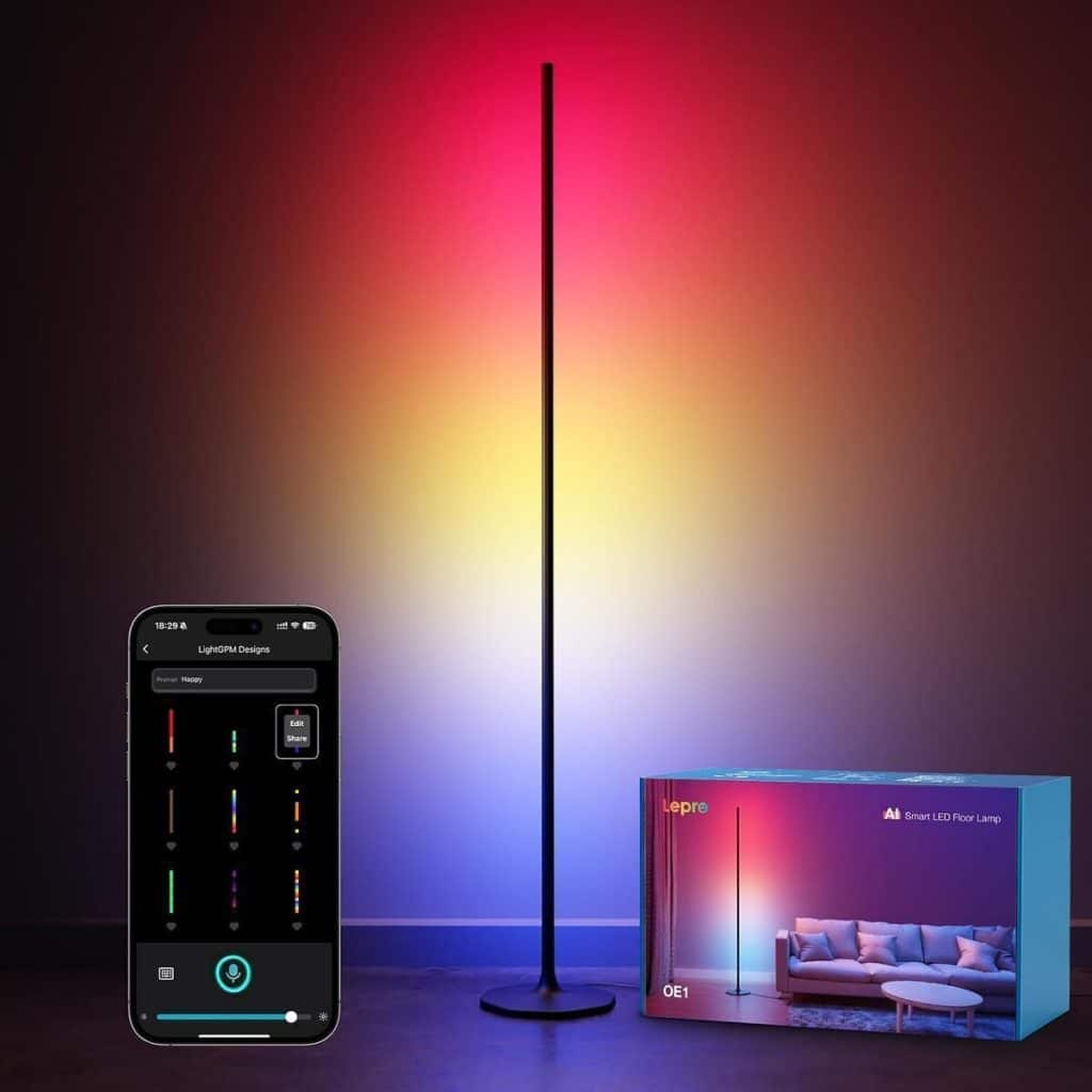 Test du lampadaire led d'angle Lepro OE1 IA : éclairage rgbic intelligent