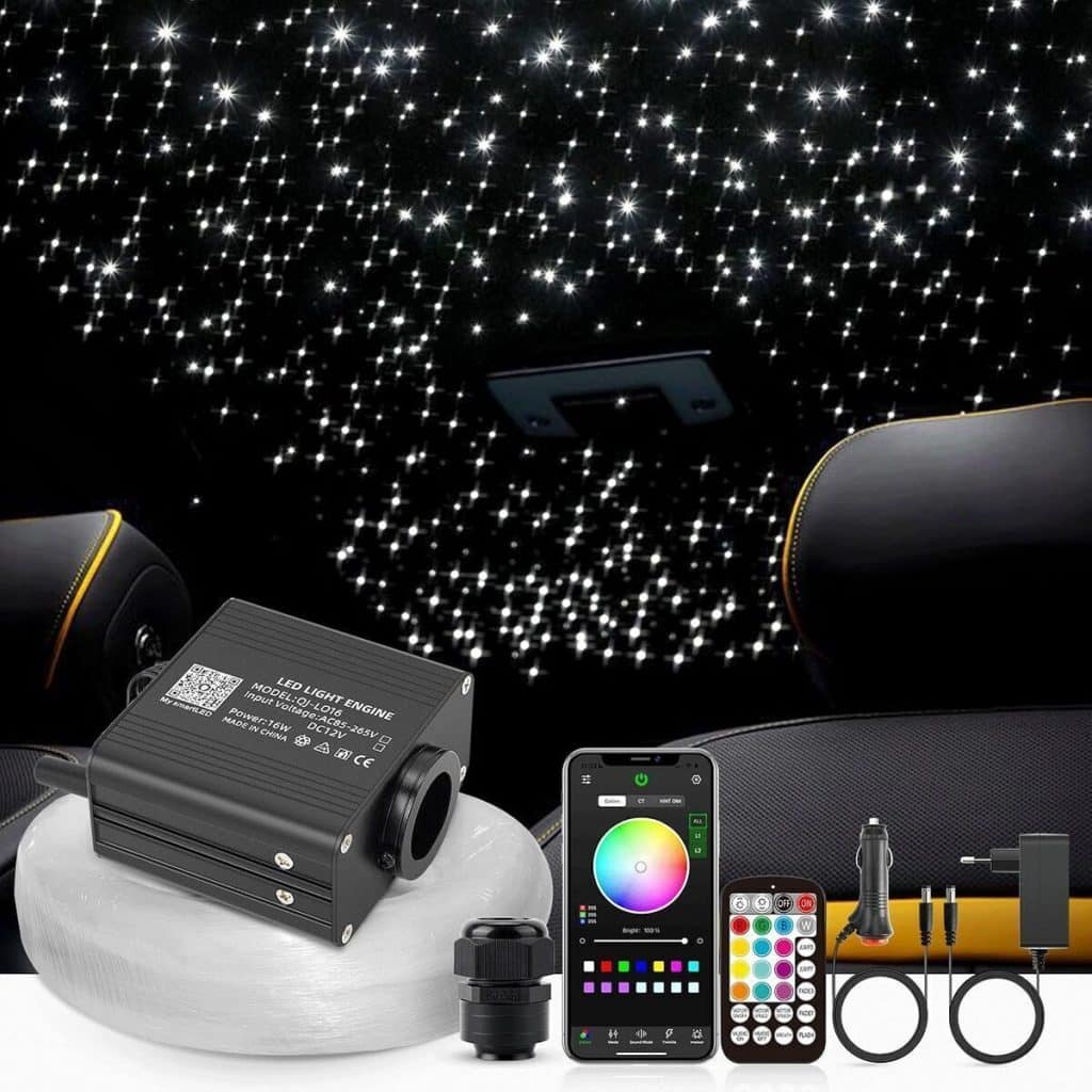 Test du SUNKENET 16W RGBW : fibre optique lumineuse bluetooth et télécommande