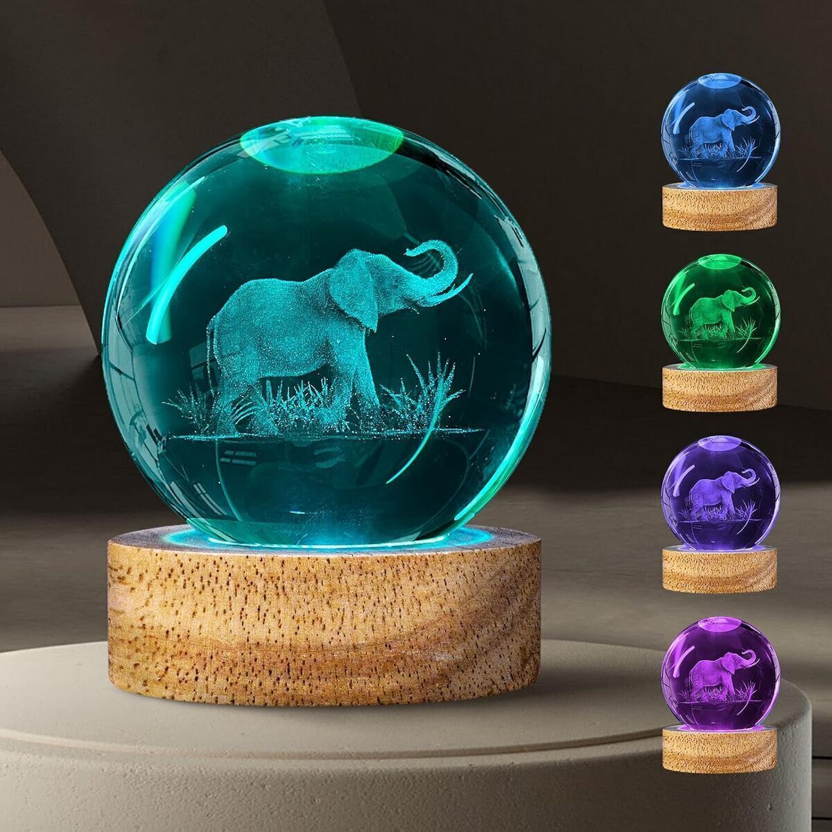 Avis : veilleuse 3D éléphant en verre 60 mm, 16 couleurs