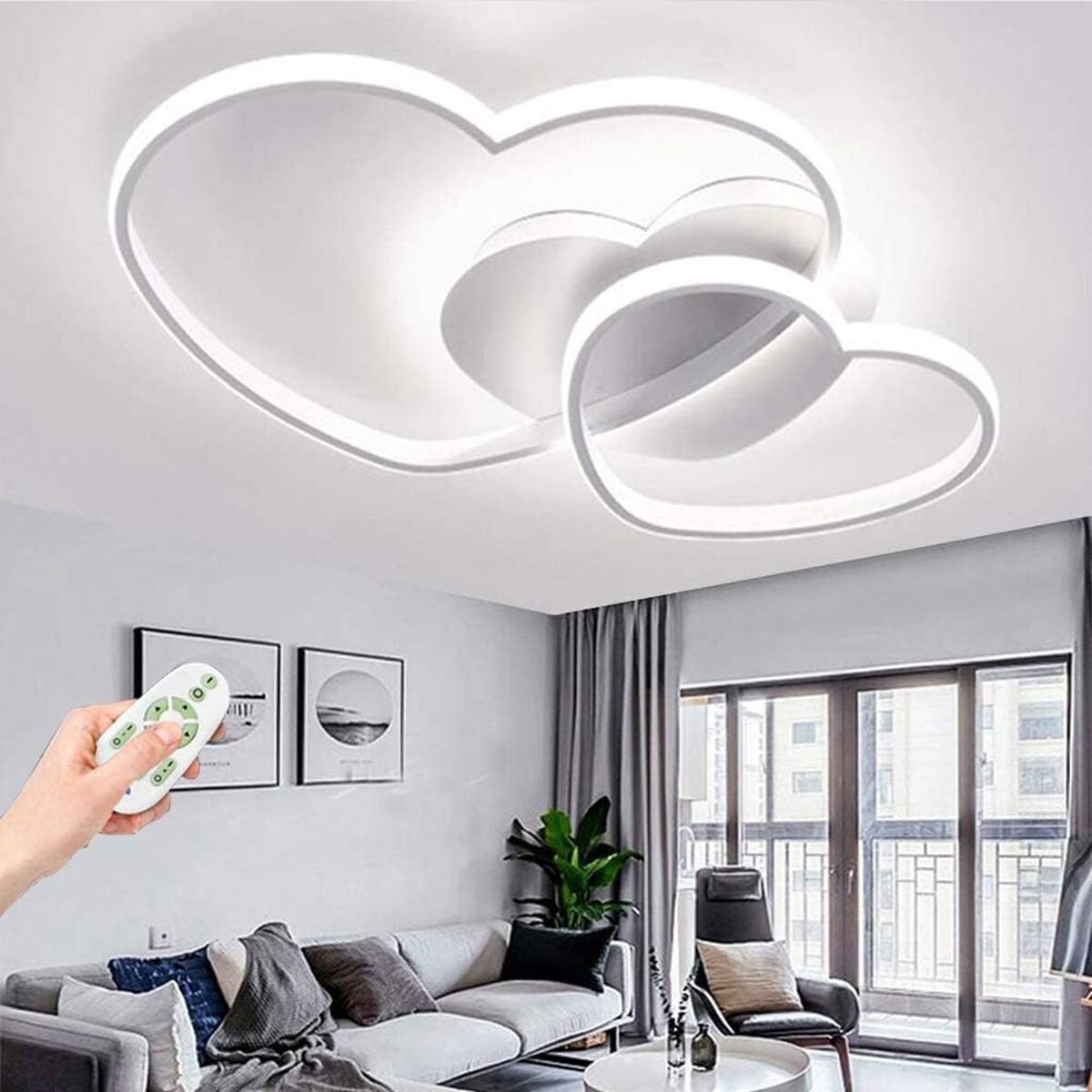 Test plafonnier LED moderne coeur enfant avec télécommande